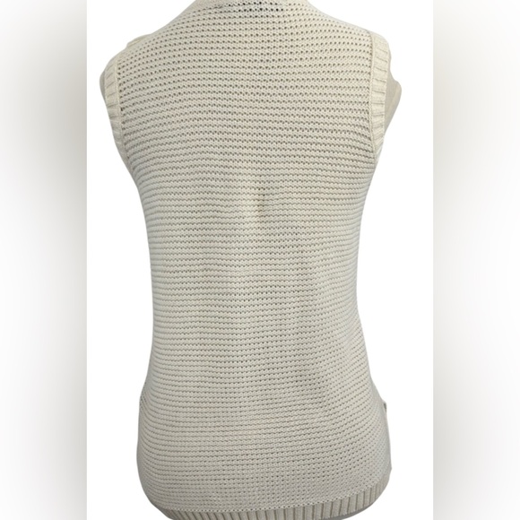 Lauren Ralph Lauren Sleeveless Knitted Sweater Herbal Milk Womens M front Fringe - Picture 4 of 6